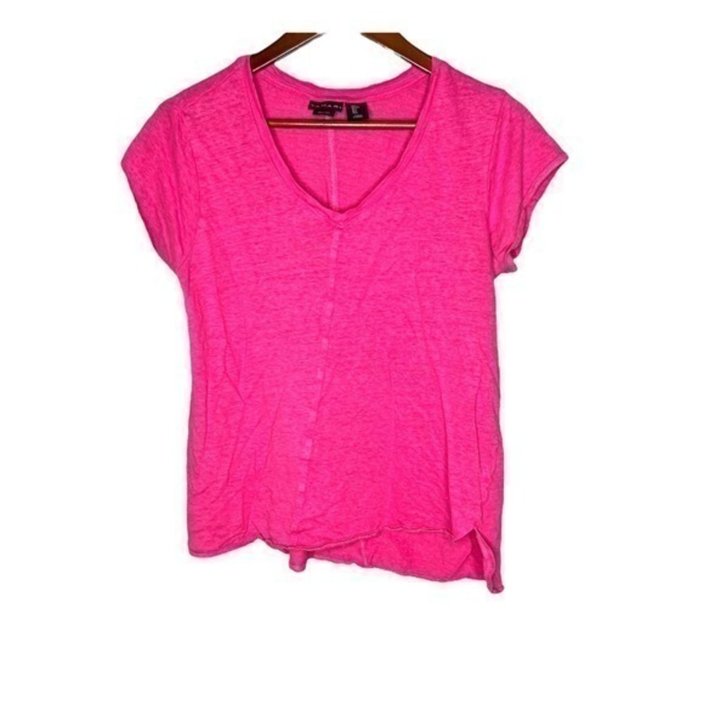 Tahari 100% linen bright pink short sleeve scoop neck light weight size large